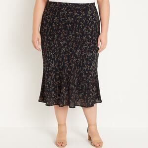 The Vintage Twin Black Floral High Waisted Pencil Flared Midi Skirt Size 3XL